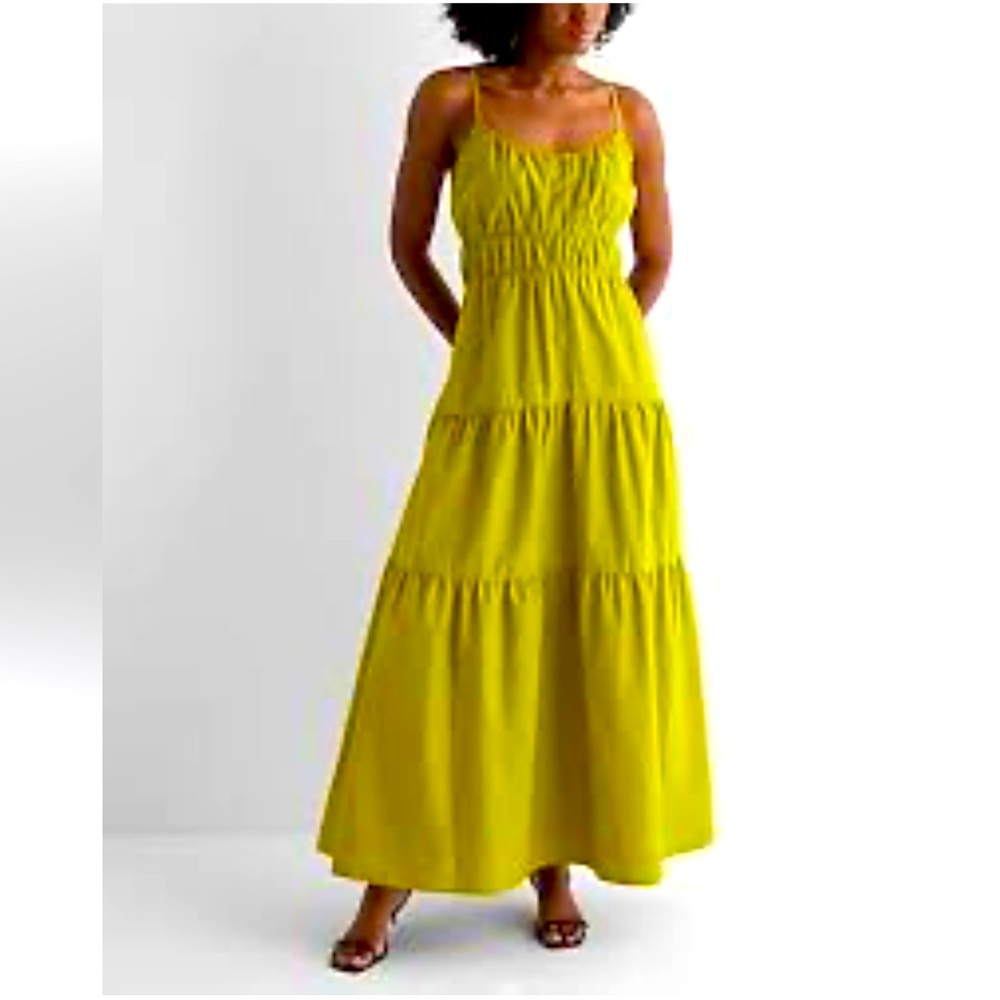 NEW $118 Express Green Tiered Maxi Dress women size Large